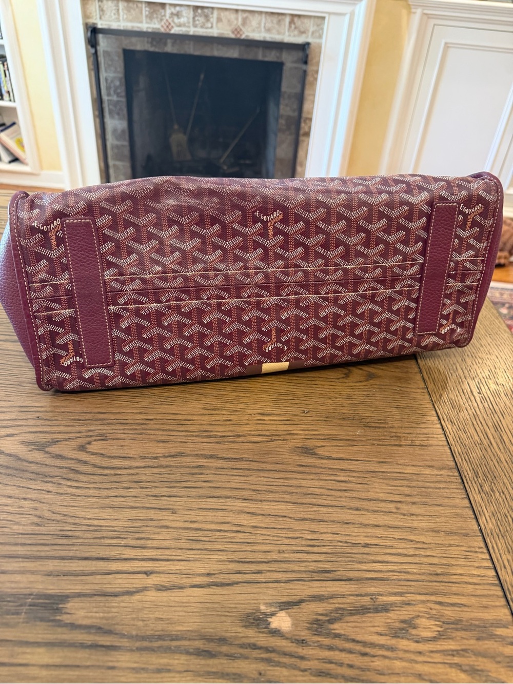 Goyard Monogram Pattern Burgundy Tote with Gold Stripe - Picture 7 of 7